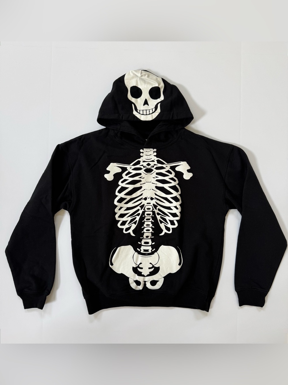 Black Skeleton Graphic Hoodie Hooded Sweatshirt Sweater Halloween - Unisex Sz M
